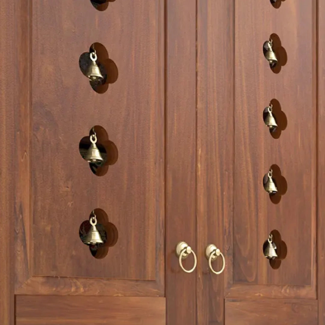 close view of Vrittika Teak Wood Pooja Mandap with Door (Teak)
