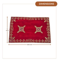 Velvet Red Swastik Embroidered Pooja Aasan with Golden Mirror Work