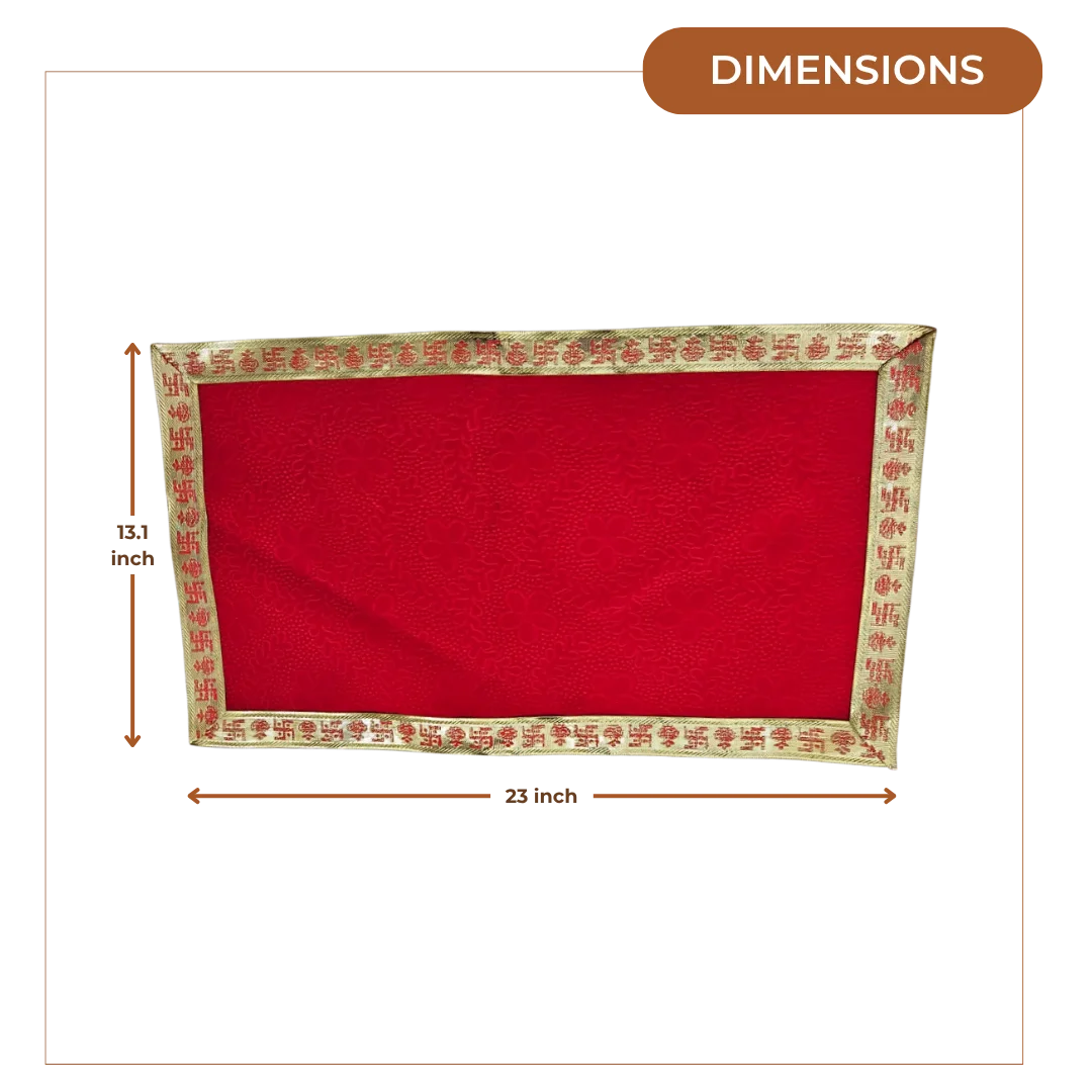 Red Floral Design Pooja Aasan with Swastik Border – 23x13 Inch