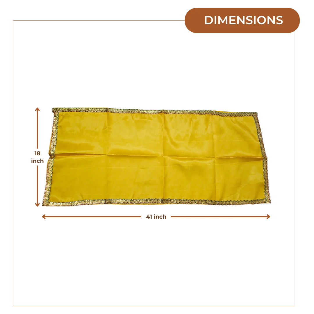 Yellow Satin Pooja Aasan with Golden Lace Border – 18x40 Inch