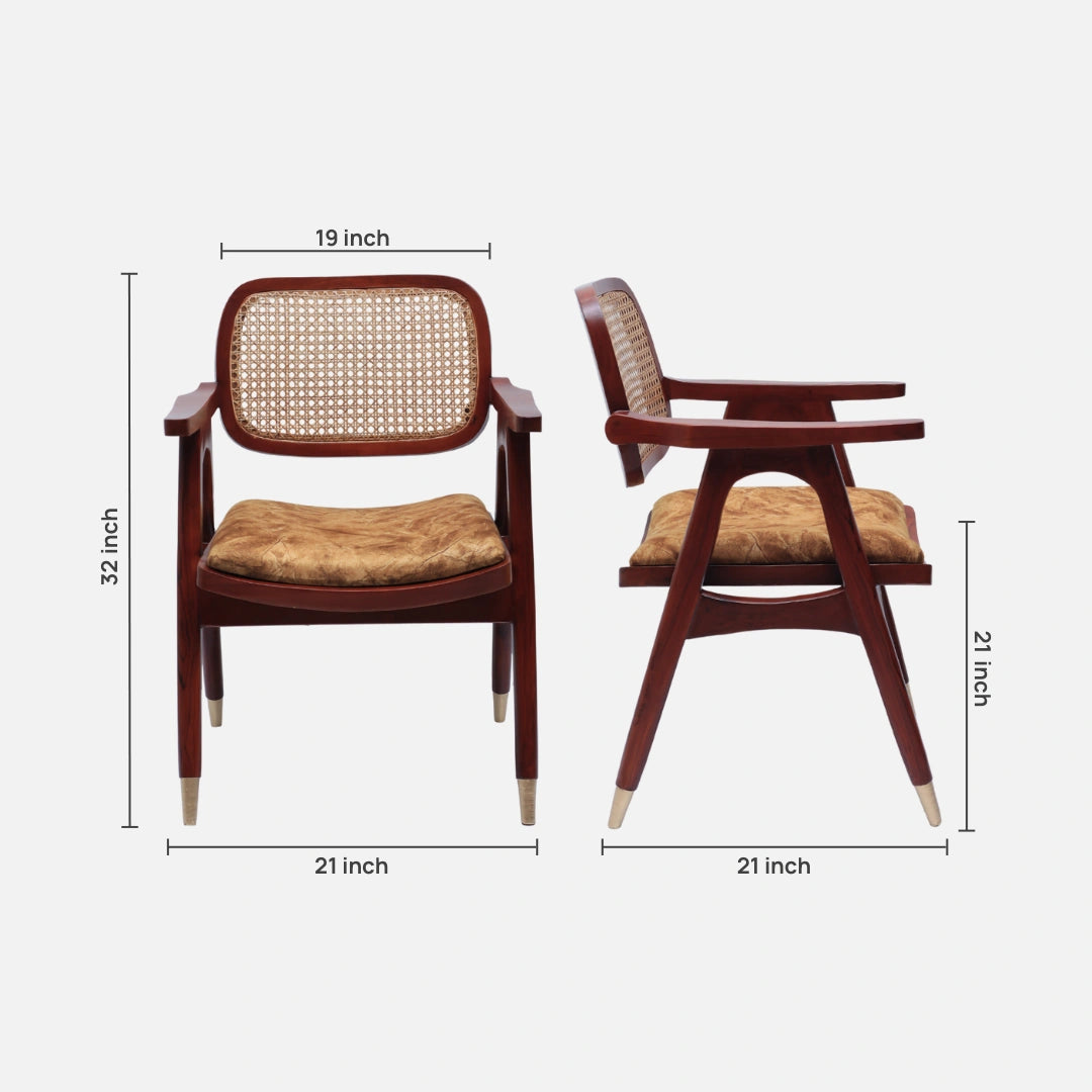 dimensions image of Aakar Teak Wood Arm Chairs (Brown Gold)