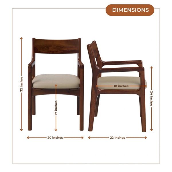 dimensions image of Haven Teak Wood Arm Chairs (Brown)