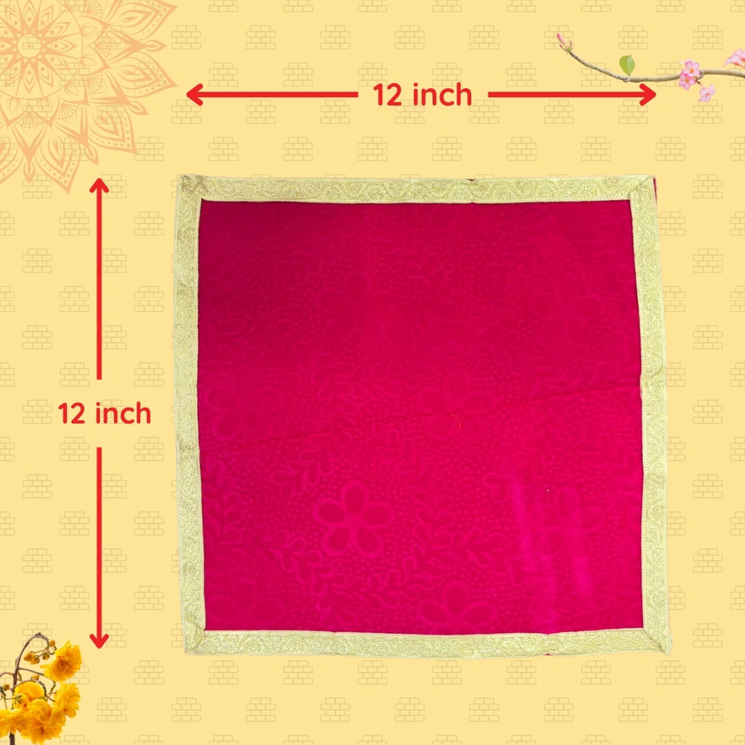 dimensions of Pink Velvet Pooja Aasan with Golden Border
