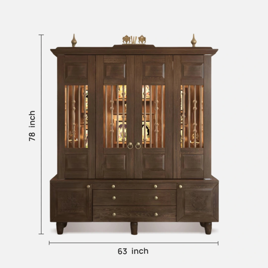 dimensions of Anandam Teak Wood Pooja Mandap with Door (Brown)
