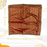 dimensions of Golden Floral Print Red Satin Pooja Aasan