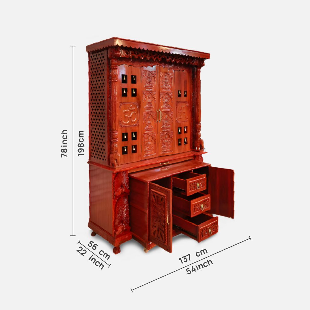dimensions of Kalash Kruti Teak Wood Mandap (Cherry)