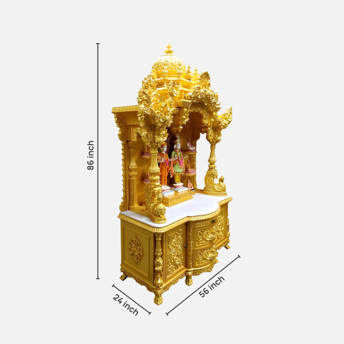 dimensions of Kiran Teak Wood Mandap (Gold)