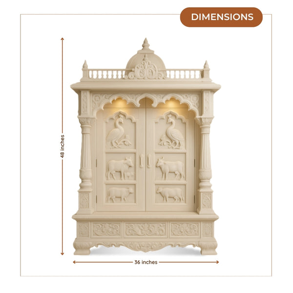 dimensions of Niketan Teak Wood Mandir (White)