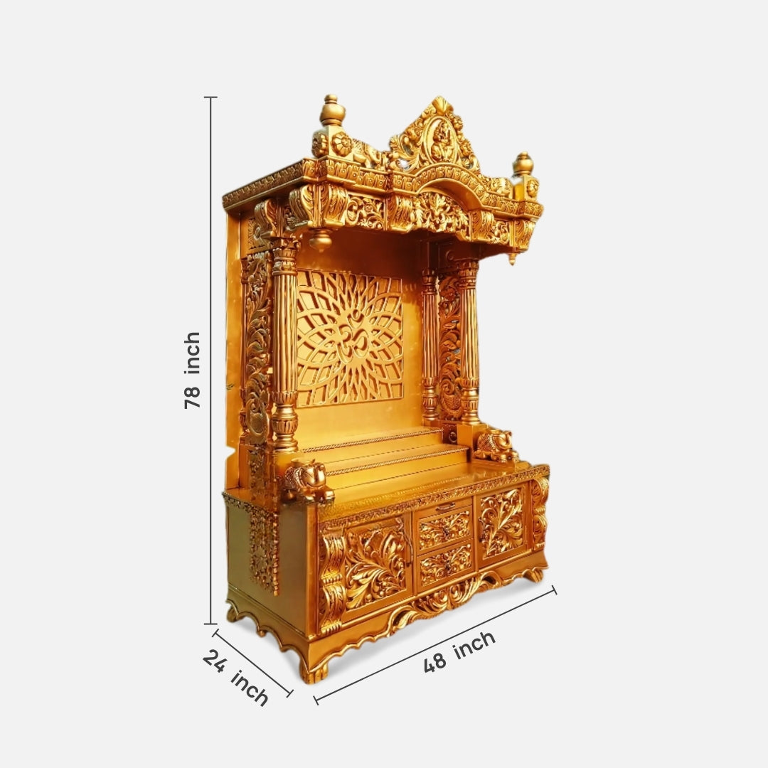 dimensions of Trilokinath Teak Wood Mandap (Gold)