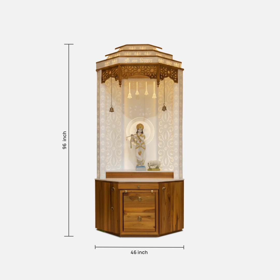 dimensions of Vaishnavam Teak Wood Mandap (Teak White)