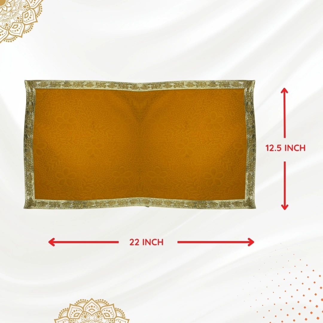 dimensions of Yellow Velvet Pooja Aasan with Floral Design and Golden Border – 12.5x22 Inch