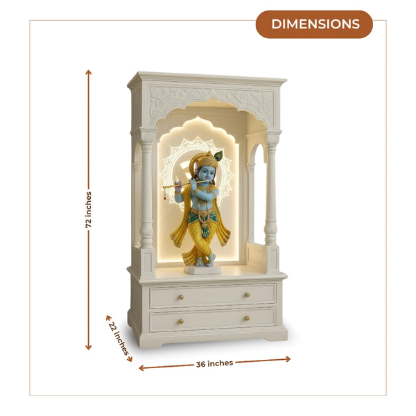 dimensions view of Nityalaya Teak Wood Mandap (White)