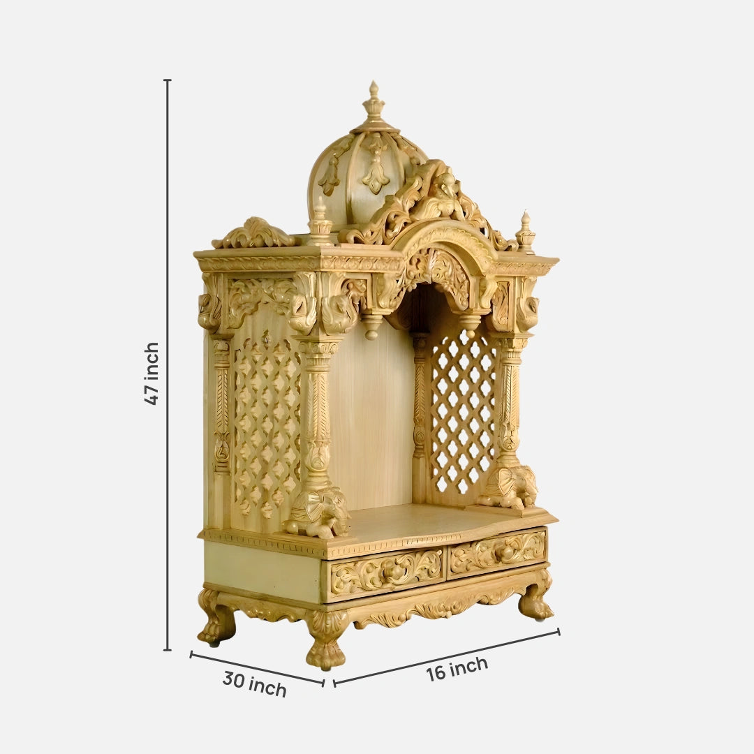 dimensions of Someshwara Teak Wood Mandir (gold)