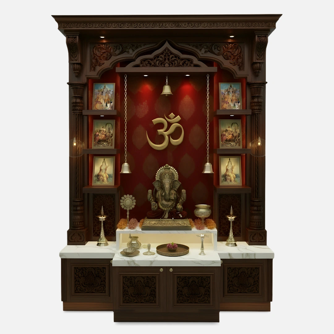 dimensios of Ghantika Teak Wood Mandap (Brown) front view