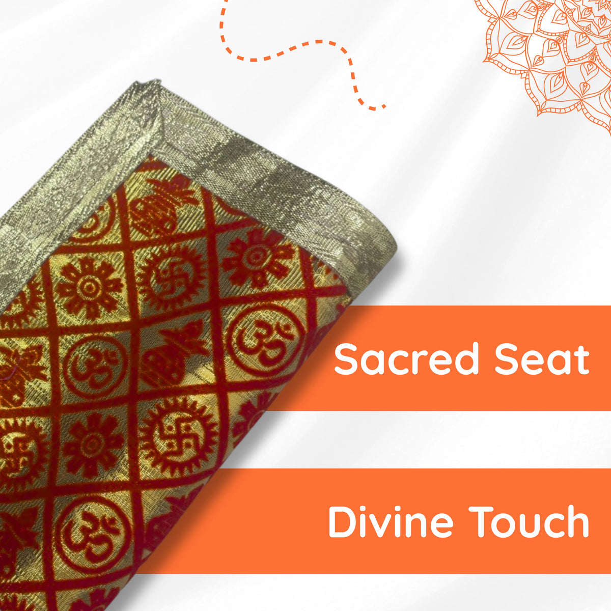 fold-view-Red and Golden-Brocade-Puja-Aasan-with-Spiritual-Motifs