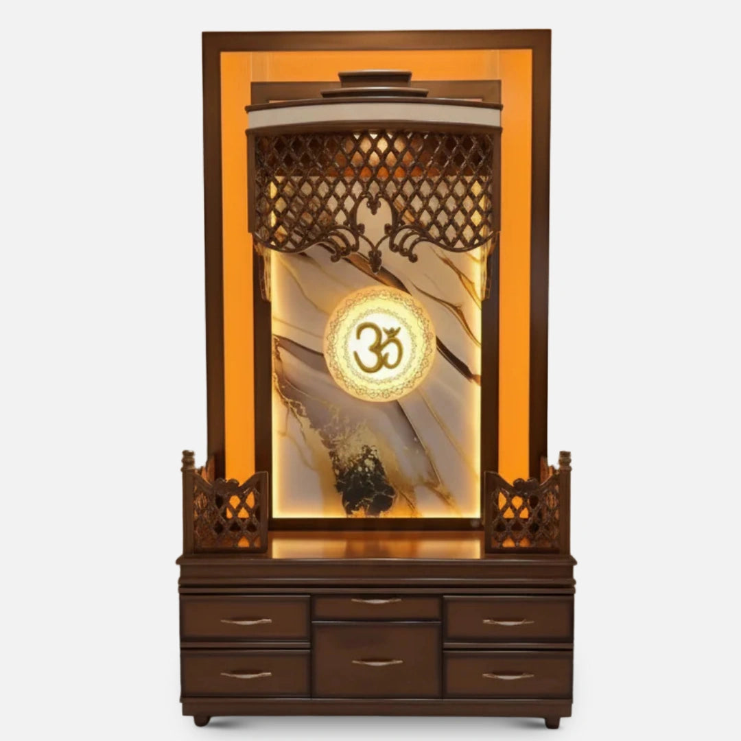 front view of Shripadam Teak Wood Mandap (Brown)