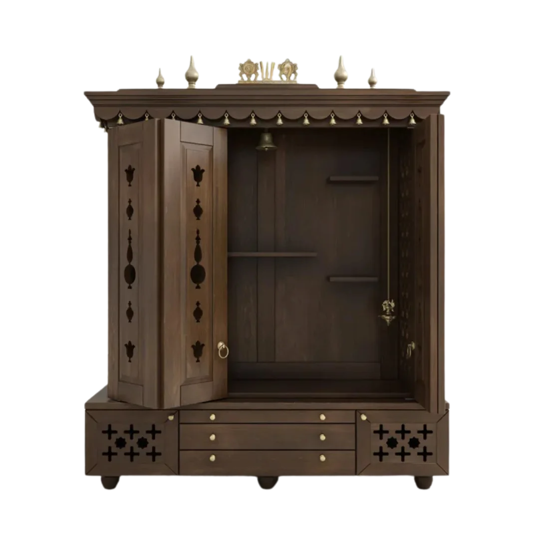 half door open view of Divyasthal Teak Wood Pooja Mandap with Door (Wenge)
