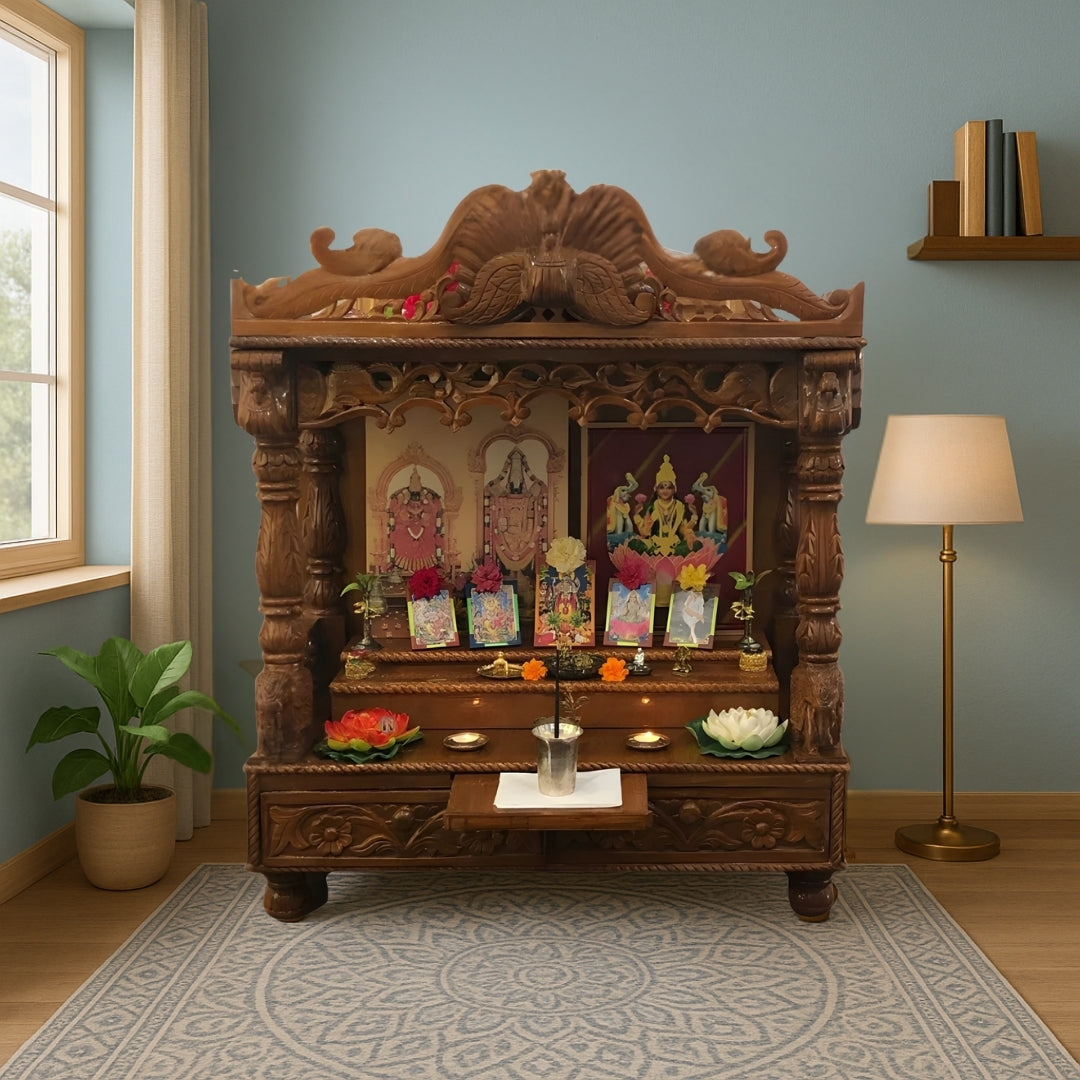 lifestyle images of Nakshi Teak Wood Mandir (Brown)