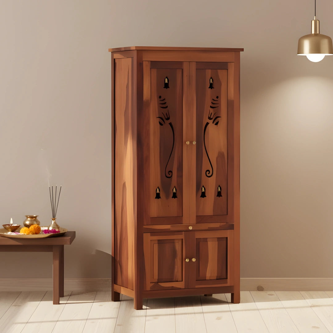 lifestyle view Devansh Teak Wood Pooja Mandap with Door (Teak)
