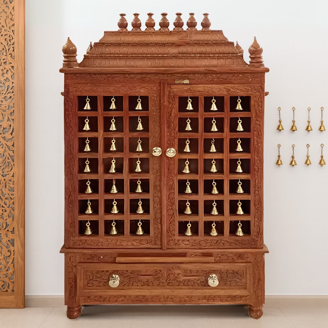 lifestyle view of Mangalya Teak Wood Mandir (Brown)