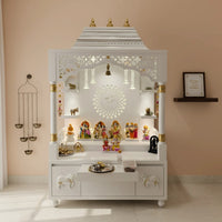 lifestyle view of Saarthaka Wooden Pooja Mandap (White Gold)