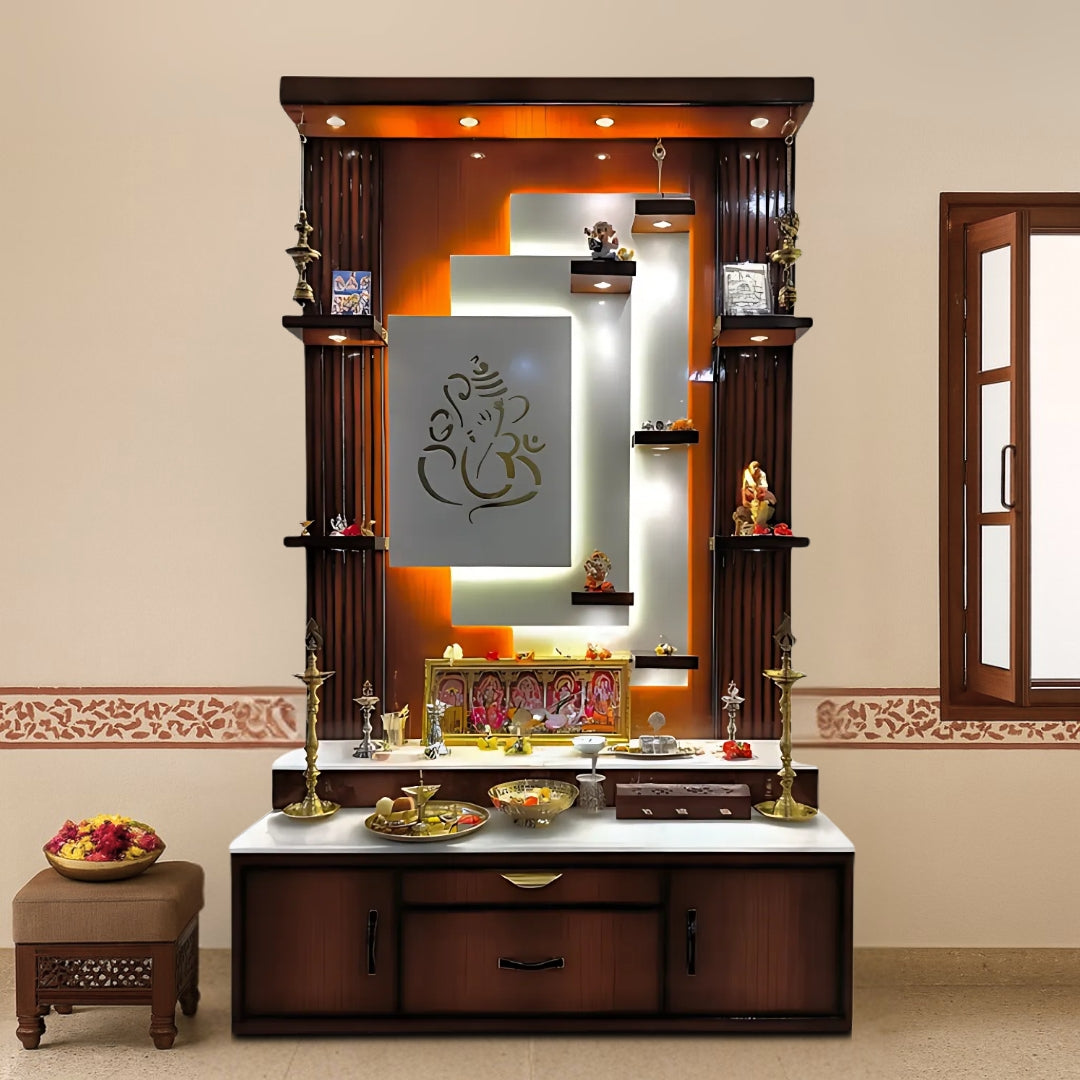lifestyle view of Shoolini Teak Wood Mandap (Brown)