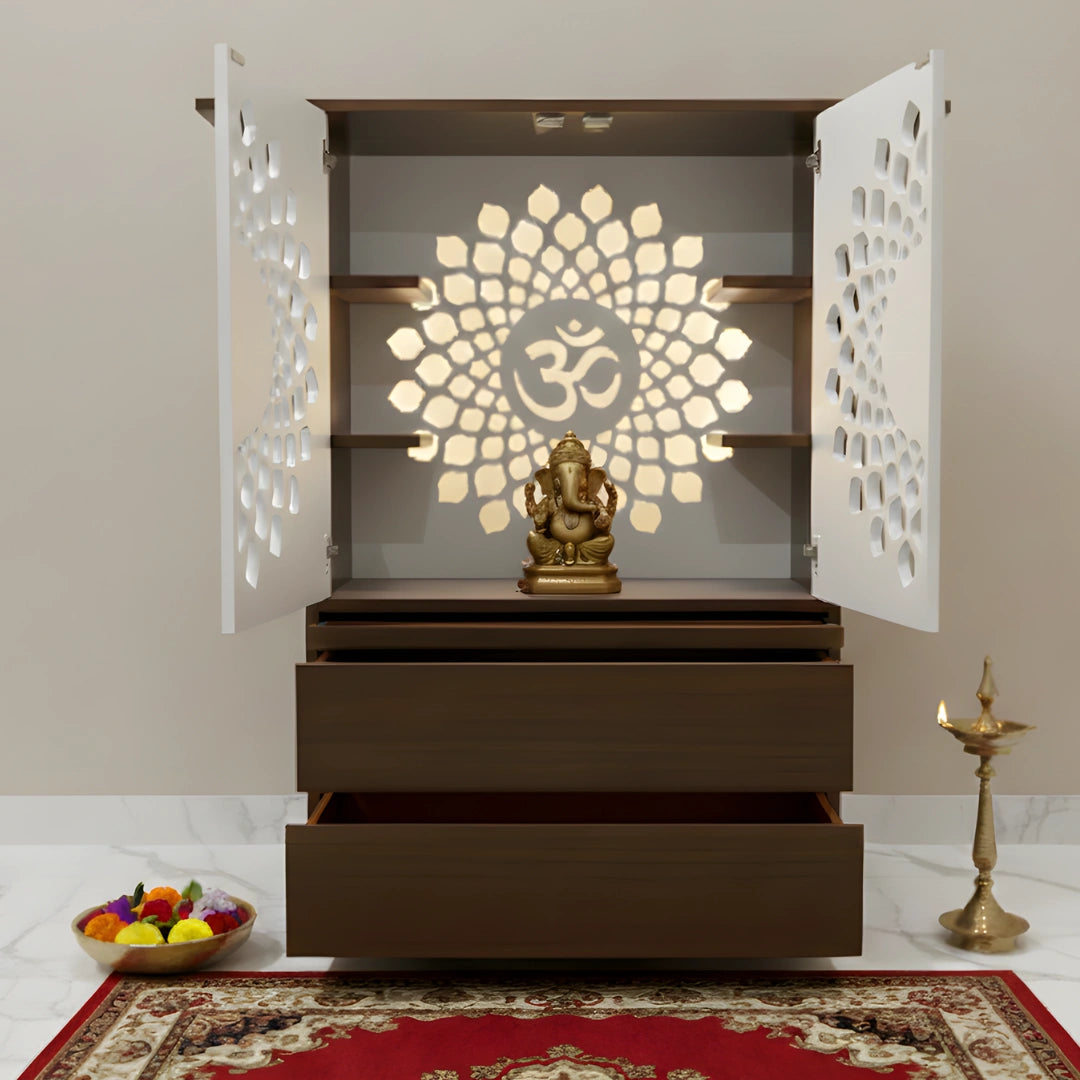 lifestyle view of Sristhala Teak Wood Mandir (Brown White)