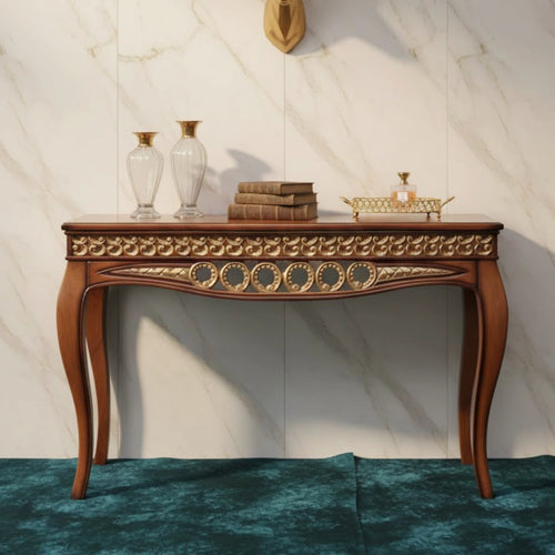 Vortex Solid Wood Console Table (Teak Gold)
