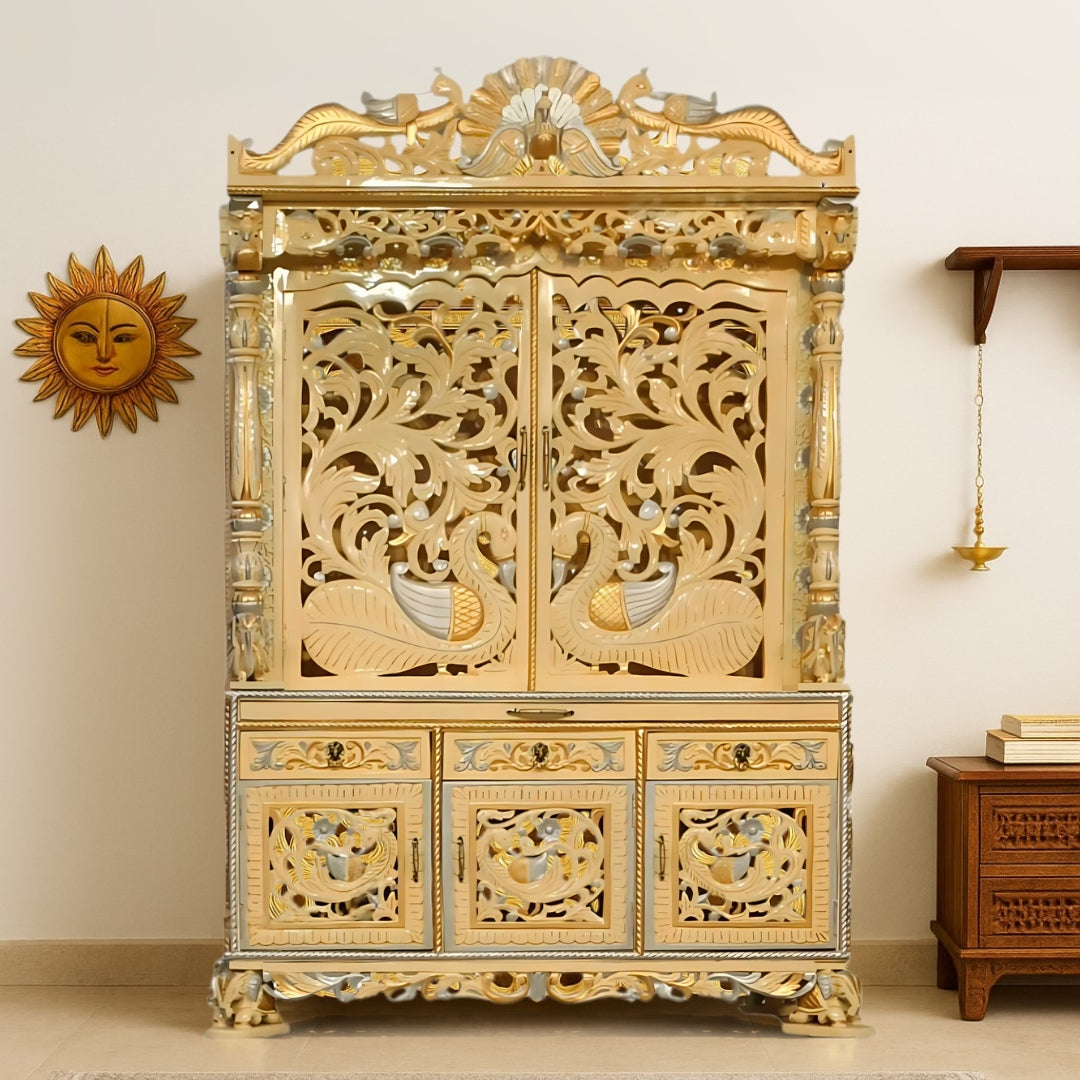 lifestyle view of Sukriti Teak Wood Mandap (Gold) dimensions