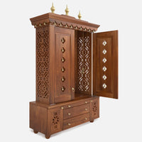 open door side angle of Vrittika Teak Wood Pooja Mandap with Door (Teak)