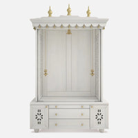 open door front view of Vrittika Teak Wood Pooja Mandap with Door (White)