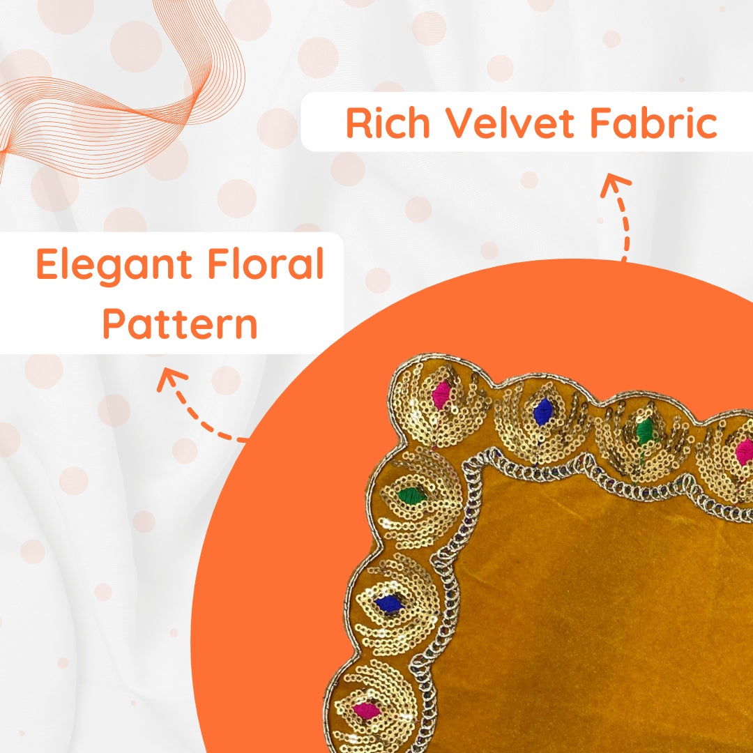 pattren view of Velvet Pooja Aasan with Decorative Golden Border