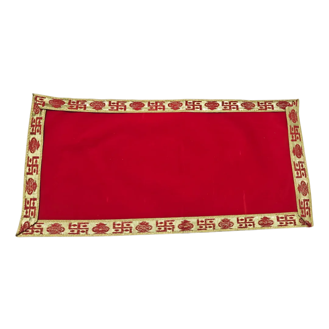 Red Velvet Pooja Aasan with Swastik Border – 09x13.4 Inch