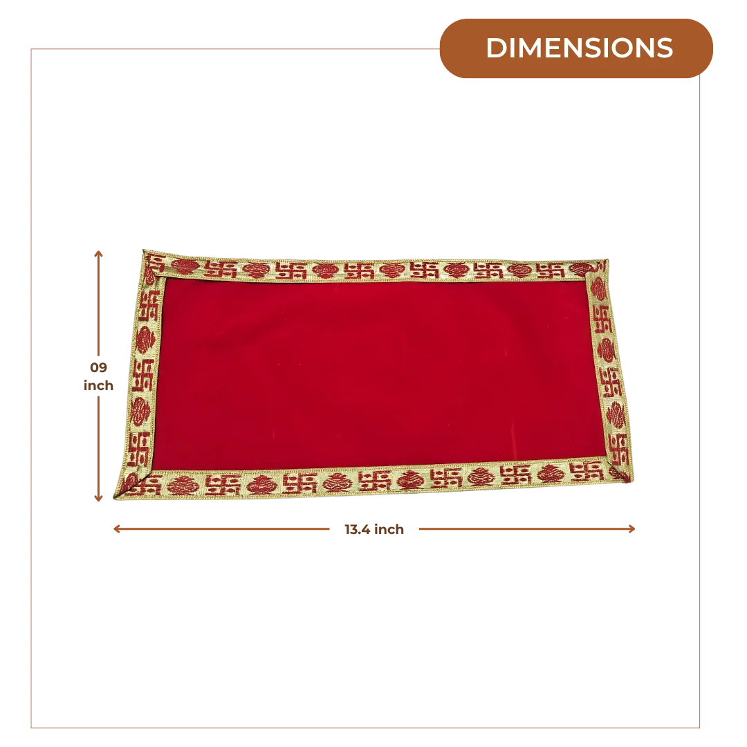 Red Velvet Pooja Aasan with Swastik Border – 09x13.4 Inch