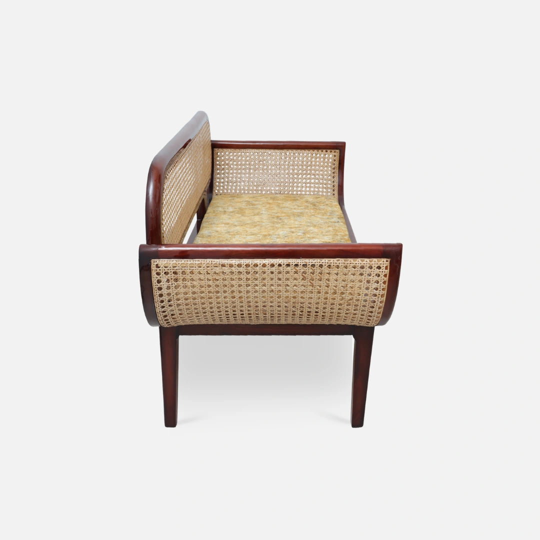 side view of Elvoro Solid Wood Love Sofa (Teak Orange)