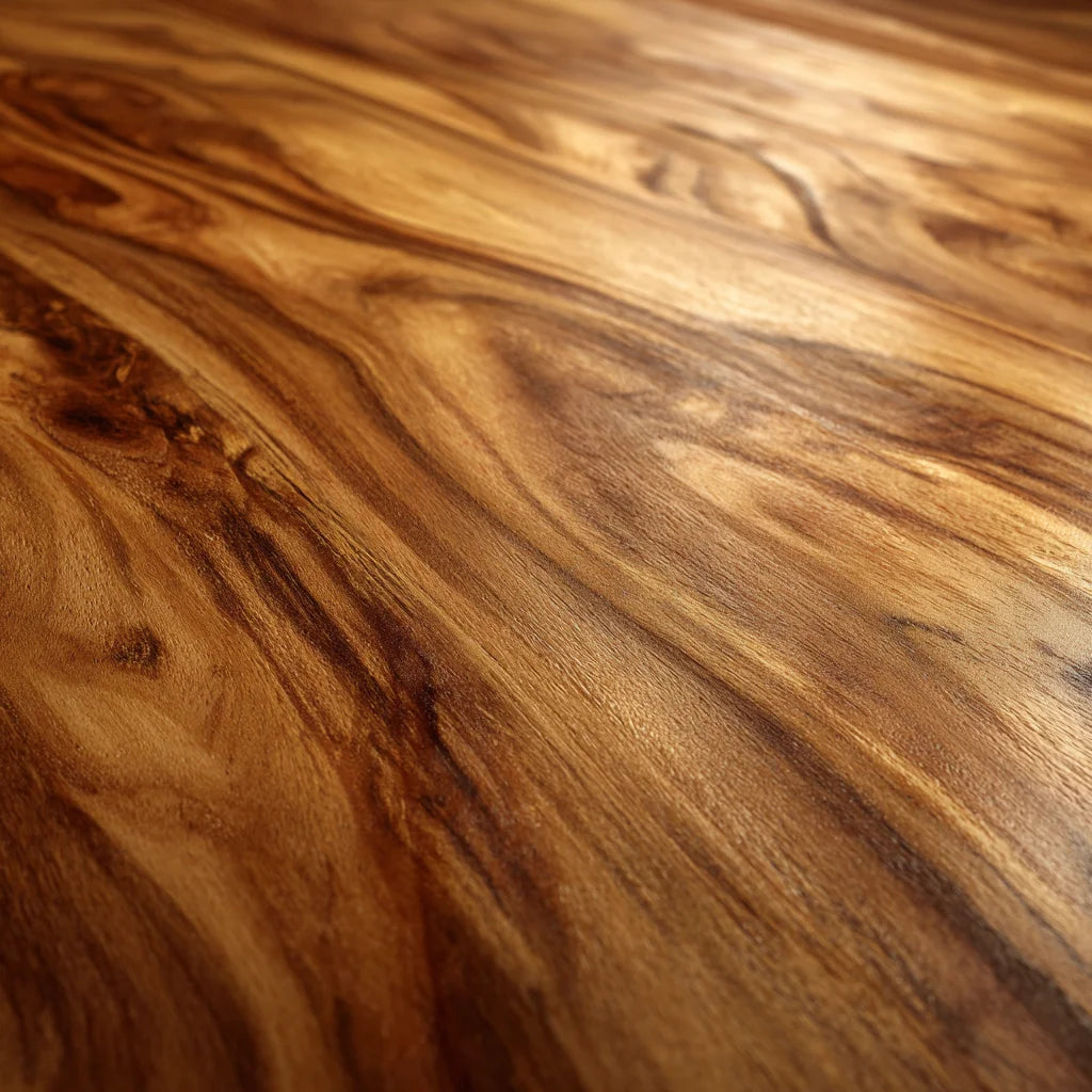 A sculpted slab of solid teak showing its golden grain