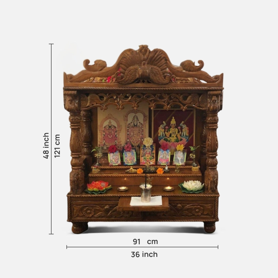 Nakshi Teak Wood Mandir (Brown)