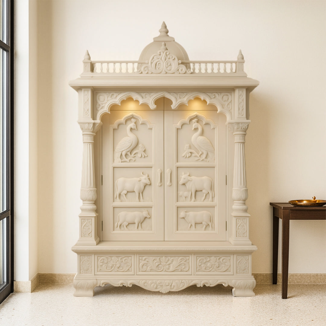Niketan Teak Wood Mandir (White)