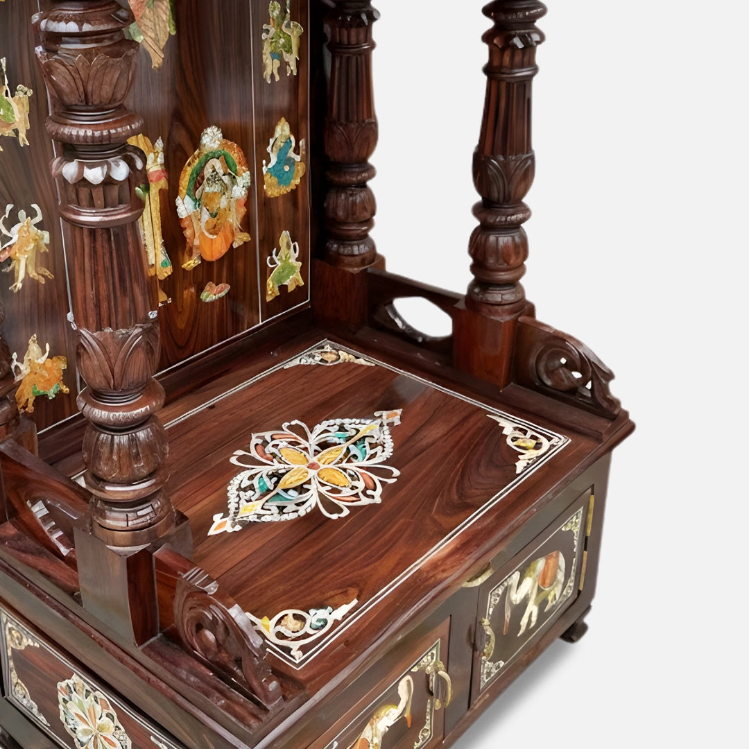 zoom view of Mantraa Teak Wood Mandap (Brown)