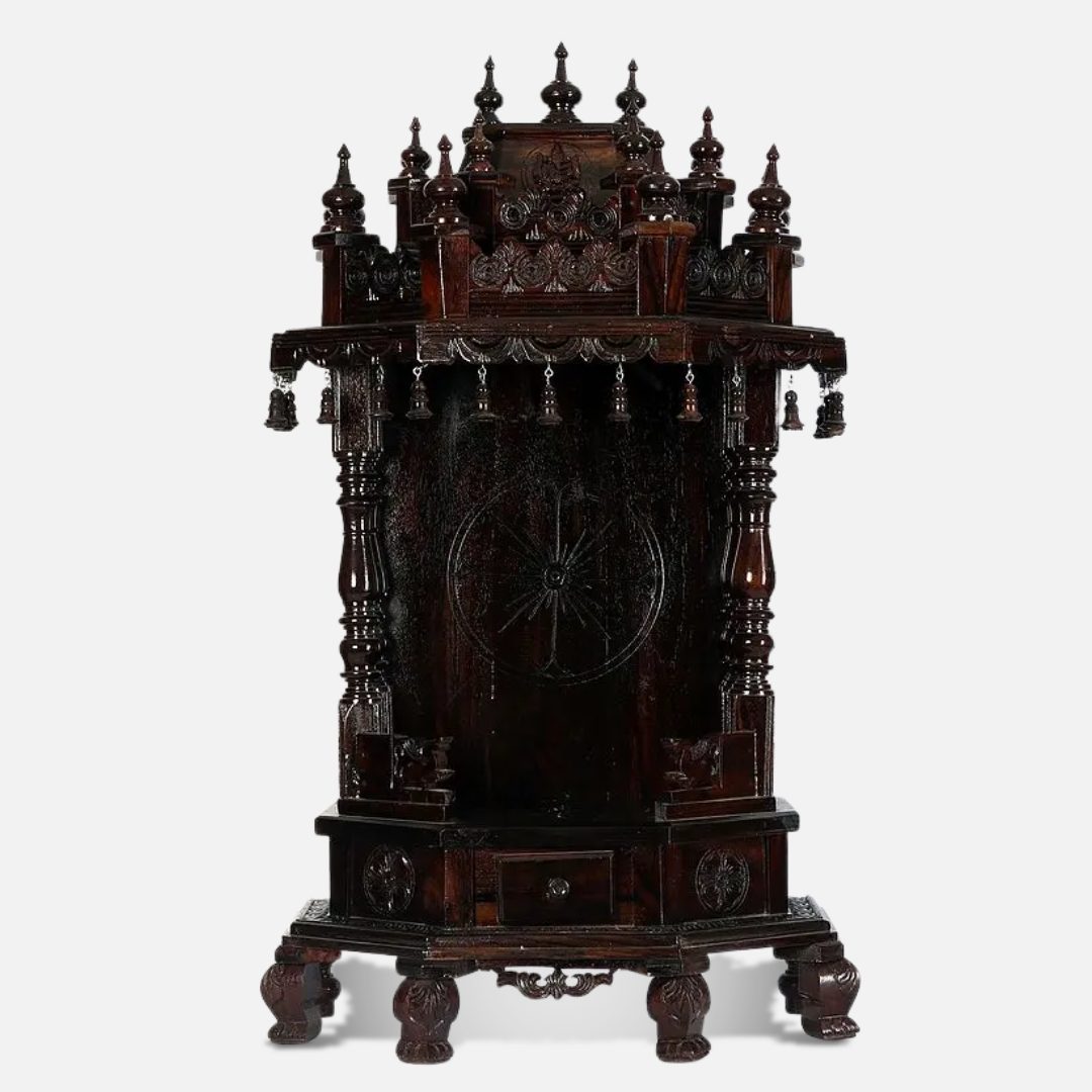 Solid teak mandir, carved by hand