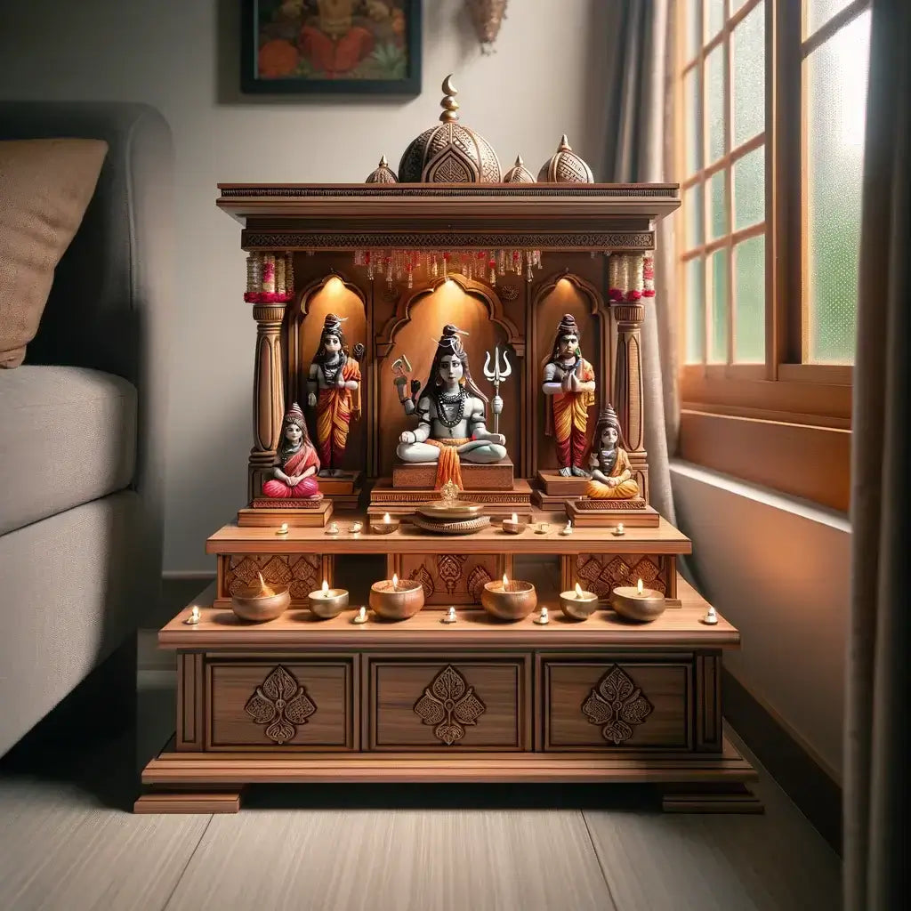 wooden pooja mandir setup