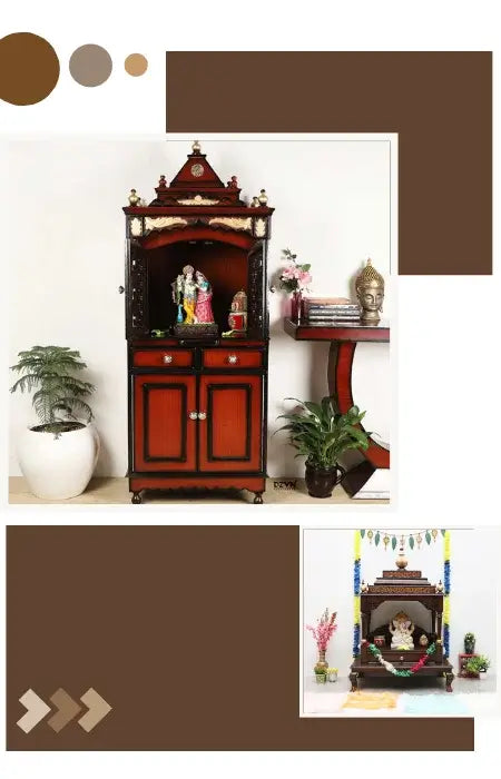 A wooden pooja mandir placed in the best direction in home