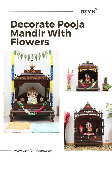 well decorated wooden home pooja mandirs with flowers