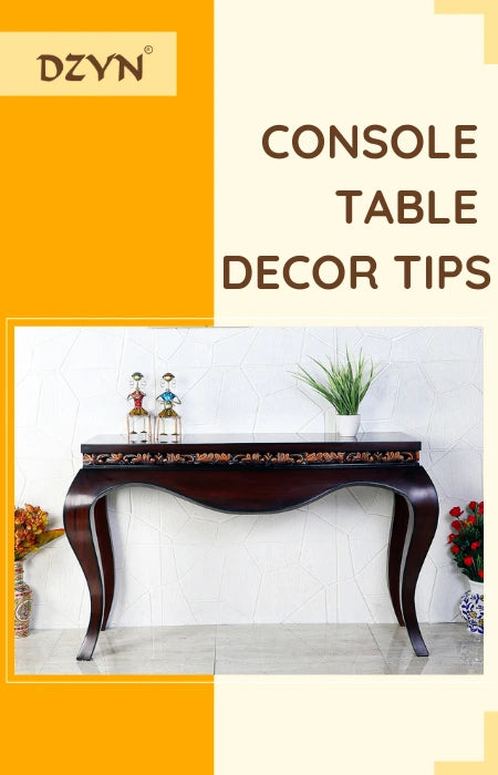 Stylish console table with decor items placed on it.