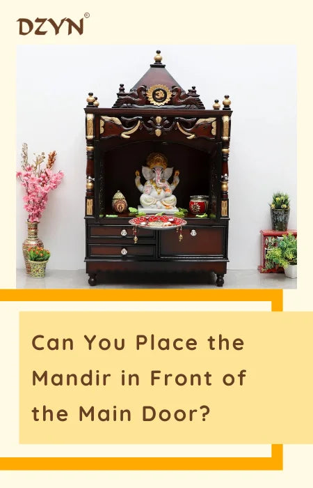 Elegant wooden mandir in front of main door designed as per Vastu principles to enhance positive energy and create a sacred space at home.