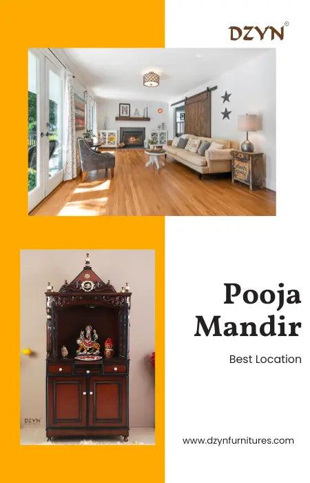 Wooden pooja mandir placed in a serene, well-lit corner of a home.