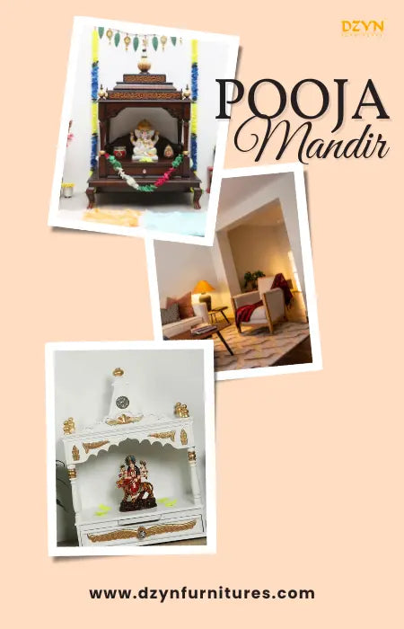 Wooden pooja mandir in a serene home setting with traditional carvings.