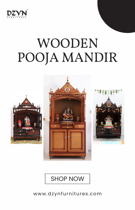 Big pooja mandap, small floor rested temple and wall mount pooja mandir made of Teakwood with intricate carvings and idols, creating a serene and sacred space at home.