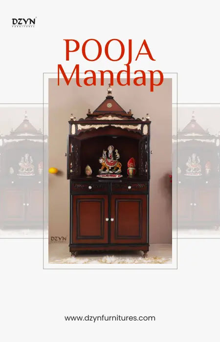 Elegant wooden pooja mandir crafted from teak wood, enhancing home decor and spiritual ambiance.