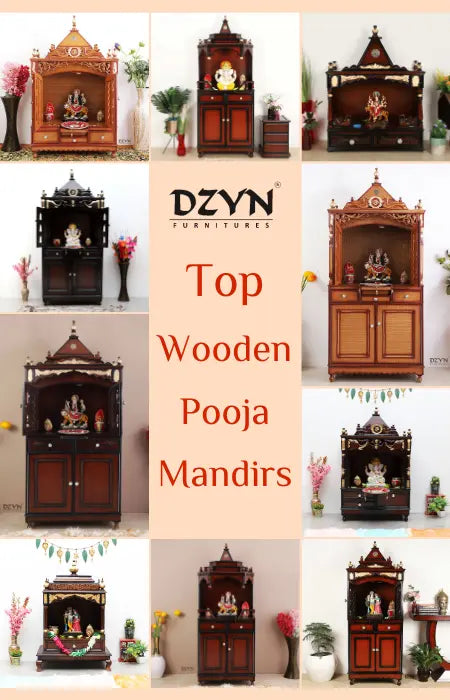 10 beautiful wooden pooja mandirs from DZYN Furnitures showcasing traditional and contemporary designs.